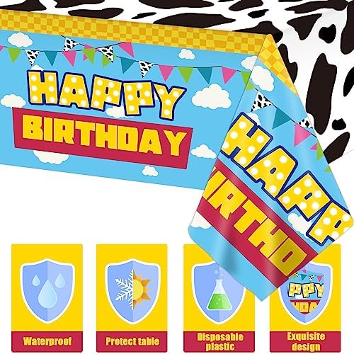 3 Piece Cow Theme Birthday Tablecloth Set