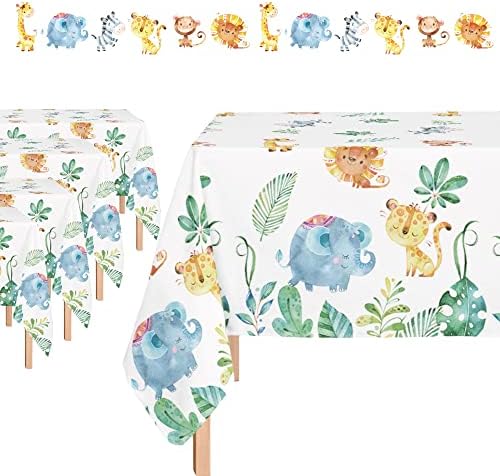 Jungle Safari Tablecloths 54x108 Inches with Oh Baby Banner 4 Pack