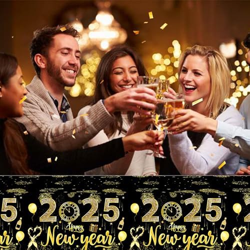 Lide Road Black Gold New Year Tablecloth 2Pcs 54x87In