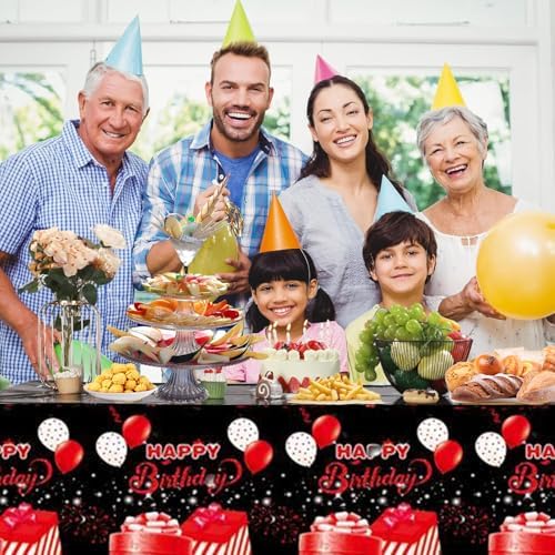 2pcs Red and Black Birthday Tablecloth 87x51 Inches Party Decoration