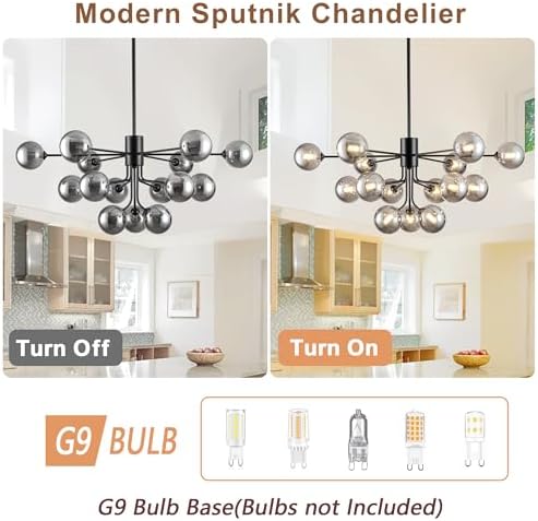 15 Light Sputnik Chandelier Black Modern Ceiling Light Fixture