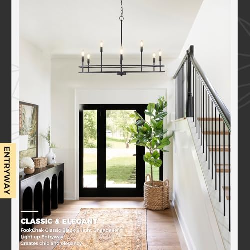 Modern Round Black Chandelier 9 Light Fixture