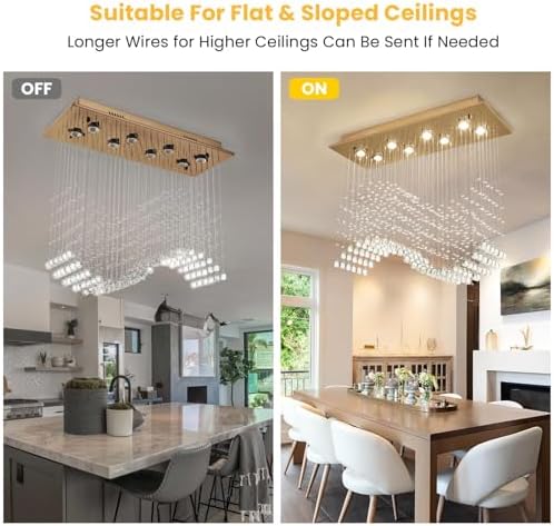Siljoy 8 Light Wave Crystal Chandelier Modern Gold Flush Mount Ceiling Light