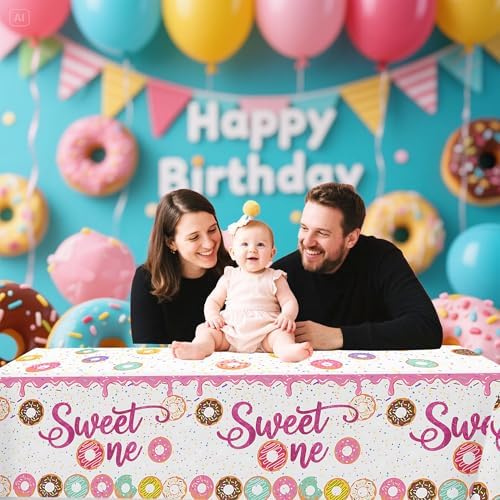 3pcs Donut Party Tablecloth 1st Birthday Decor