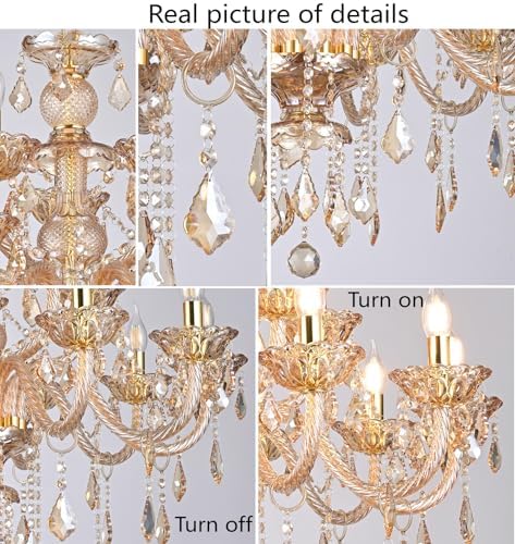 Amber Gold Crystal Chandelier 12 Lights Luxury Pendant Ceiling Fixture