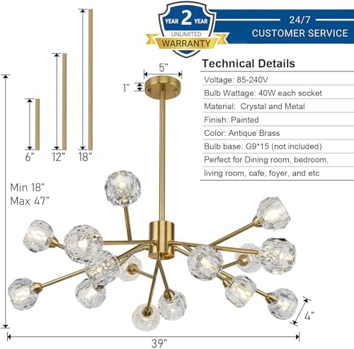 Weesalife Sputnik Chandeliers Modern Gold Brass Lighting Fixture