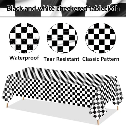 4 Pcs Race Car Tablecloths Black White Checkered Party Decorations