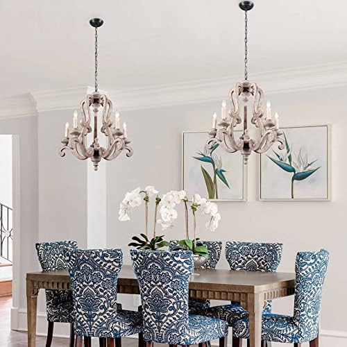 Farmhouse Weathered Wood Chandelier with 5 Candle Lights