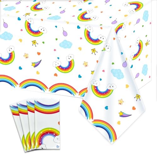 4 Piece Rainbow Cloud Tablecloth for Kids Birthday Party