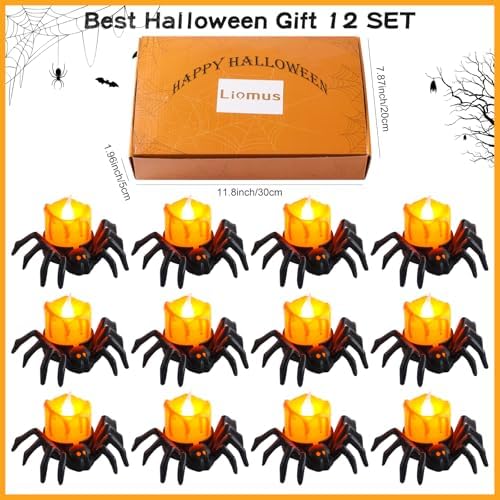 Halloween Spider Tea Lights - 12 Pack Flameless Candle Holders