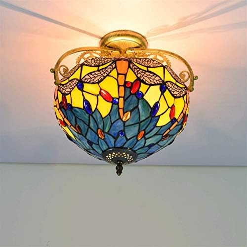 Yellow Dragonfly Glass Ceiling Light 12 Inch Modern Chandelier