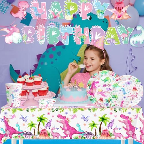 4pcs Dinosaur Party Tablecloths for Girls Birthday Decorations