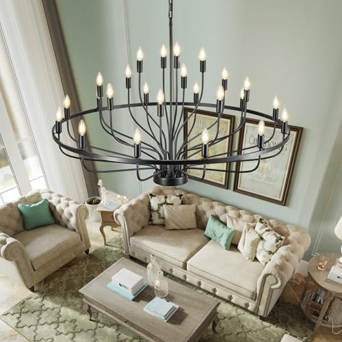472 Inch Black 24 Light Chandelier Farmhouse Industrial Style