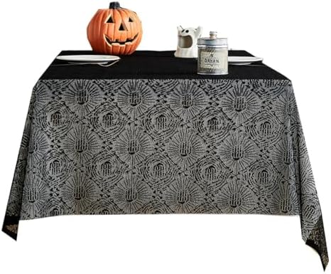 Kids Halloween Table Cloths Spooky Black Lace Design