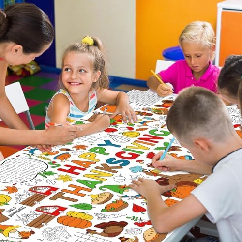 Thanksgiving Coloring Tablecloth for Kids 30x72 Inch