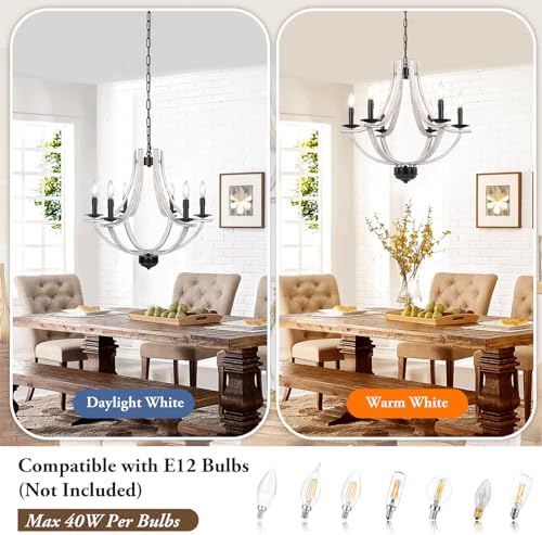 6-Light Farmhouse Chandelier with Adjustable Height