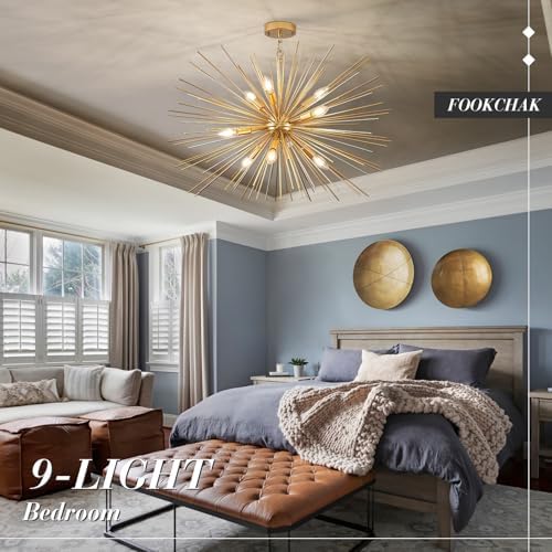 32in Gold Sputnik Chandelier 9-Light Modern Fixture