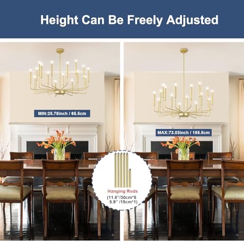 Modern Gold Farmhouse Chandelier with 16 Lights