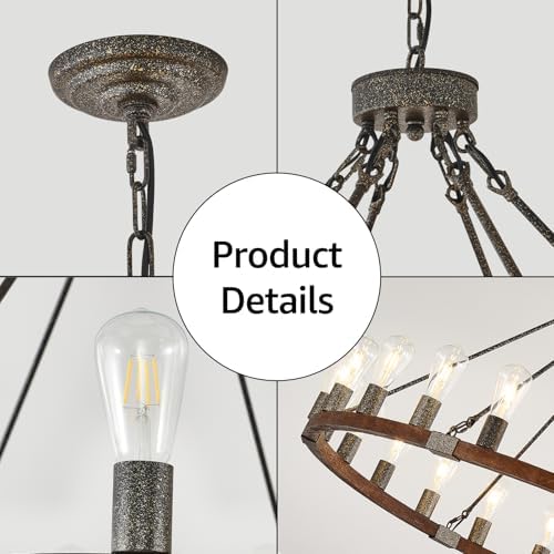HHR 48 Inch Farmhouse Wagon Wheel Chandelier 24 Light