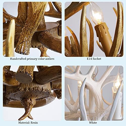 Resin Antler Chandelier Two Tier Farmhouse Pendant Light in White