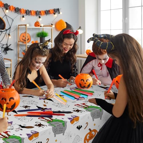 Faccito 3 Pcs Halloween Coloring Tablecloth with Crayons