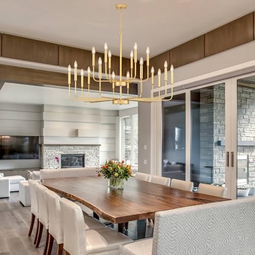 GIFARICH 18-Light 2-Tier Gold Chandeliers for Dining Room