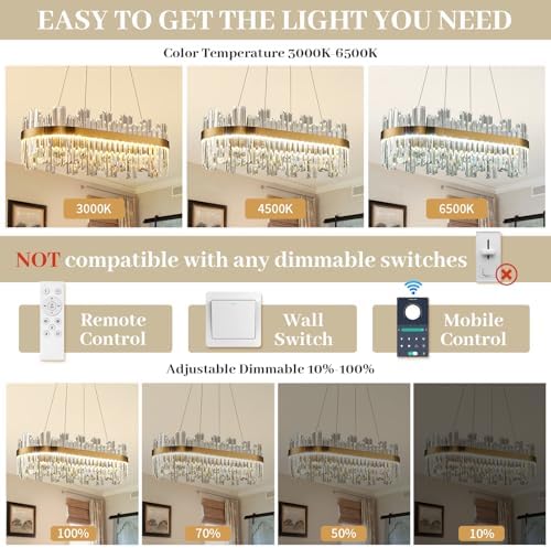 393 Inch Dimmable Gold LED Crystal Chandelier