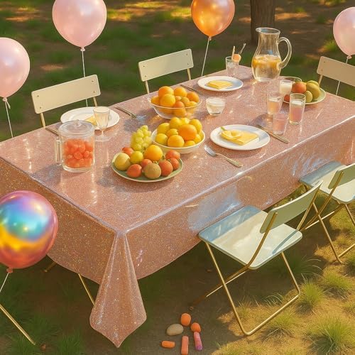 3-Pack 54x108 Inch Rainbow Foil Tablecloths with Rose Gold Holographic Finish