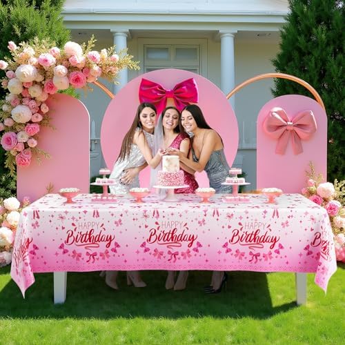 3pcs Pink Bow Tablecloths for Birthday Parties