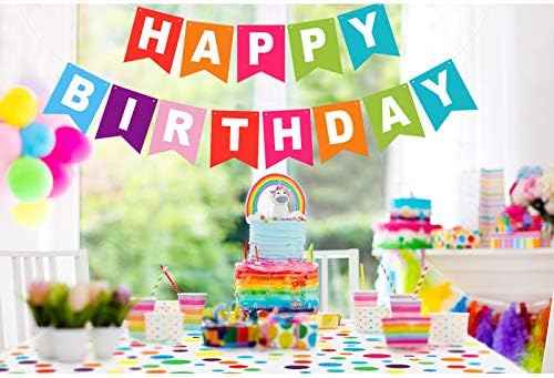 Tatuo 2 Pcs Rainbow Polka Dot Tablecloth with Birthday Banner