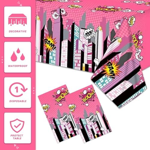 Superhero Plastic Tablecloth Pink 2 Pack