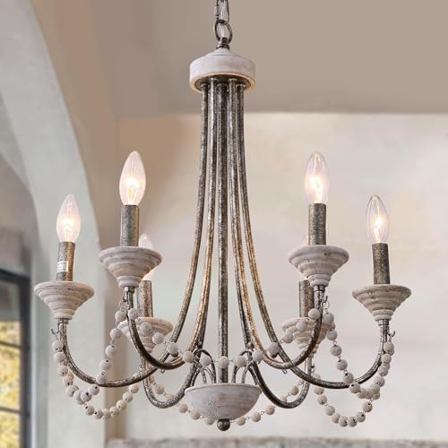 Wood Chandelier 6-Light French Country Farmhouse