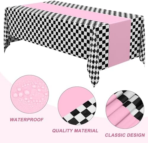 Irenare 3 Pack Racing Car Table Covers 54x108 Inch Pink