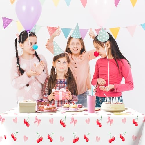 3Pcs Pink Bow Cherry Plastic Tablecloth 54x108 Inch Waterproof Party Cover