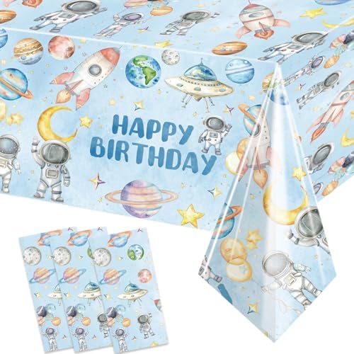 3 Pack Outer Space Birthday Tablecloths for Boy Baby Shower