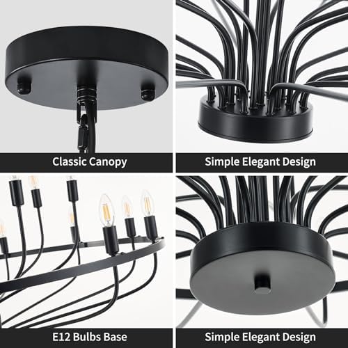 472 Inch Black 24 Light Chandelier Farmhouse Industrial Style