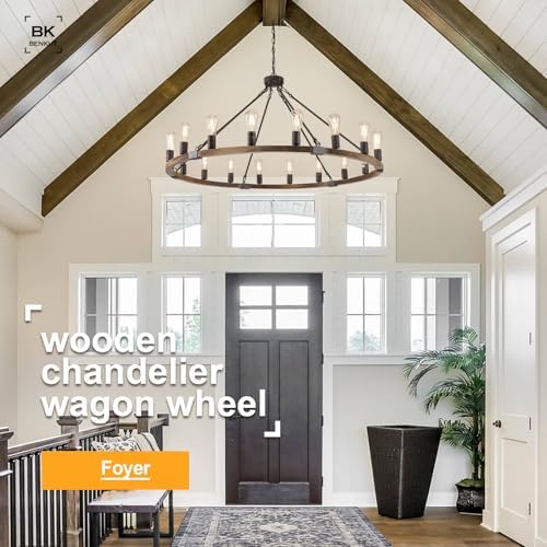 Benkut 47 Inch Black Wagon Wheel Chandelier 18 Light