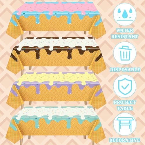 Ice Cream Party Table Covers 4 Pack 54 x 108 Inch