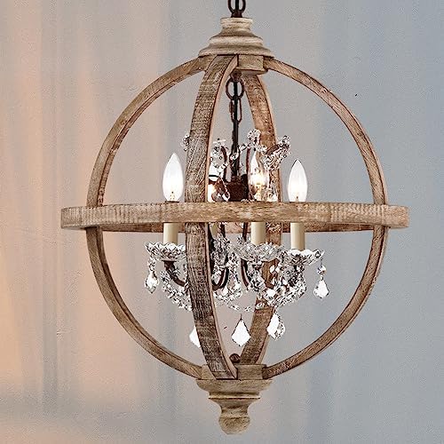 Cawabien 4-Light Rustic Wood Chandelier 20