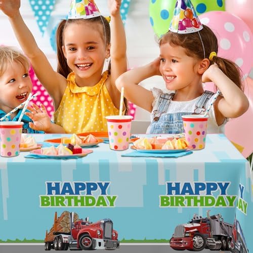 Truck Birthday Tablecloth for Boys Girls Green Party Supplies