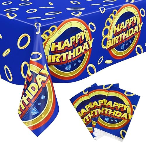 3 Pcs Blue Hedgehog Tablecloth Set - Waterproof Kids Party Decor