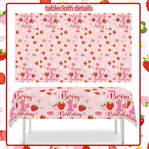 6PCS Strawberry Tablecloth for 1st Birthday Party
