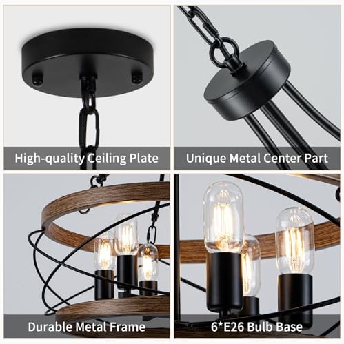 6 Light Farmhouse Chandelier 2362 Inch Rustic Drum Pendant Lighting