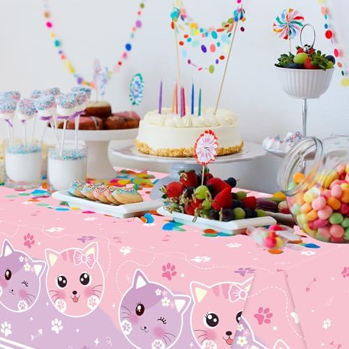 4 Pack Cat Themed Tablecloth for Birthday Parties
