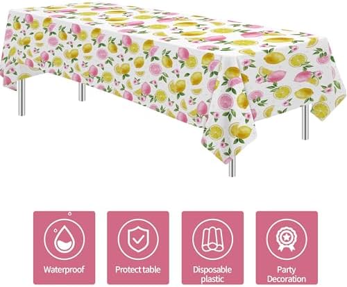 Pink Lemon Party Tablecloth 3 Pack Disposable 55x86in