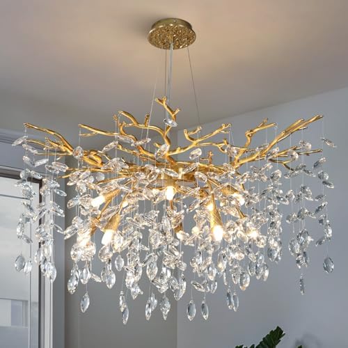 YUYI 30 Inch Gold Tree Branch Chandelier 10 Lights