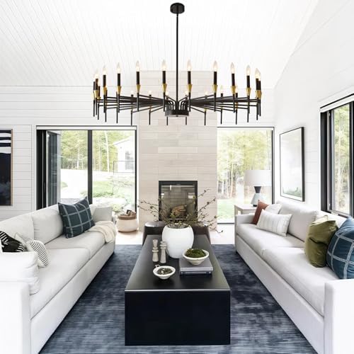 Modern Farmhouse Chandelier Gold Black 24 Light Industrial Pendant