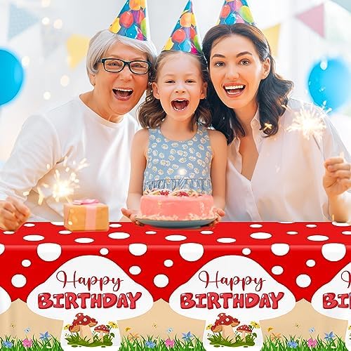 Mushroom Birthday Decorations - 3PCS Tablecloth for Parties