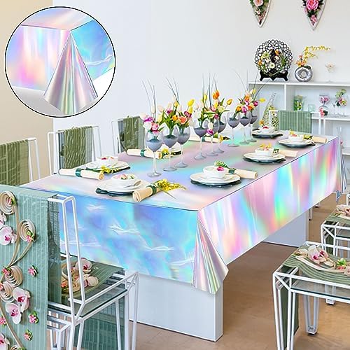 BOMSI Iridescent Laser Tablecloth for Parties