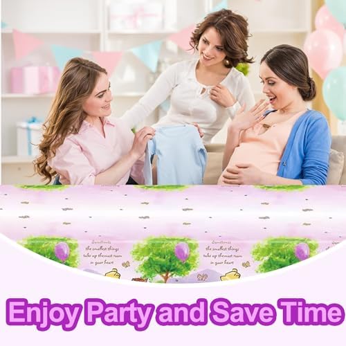 3PCS Pink Winnie Bear Tablecloth Baby Shower Decorations